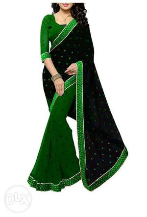 Women's Green And Black Sari Dress