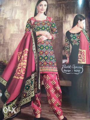Women's Green-and-red Salwar Kameez