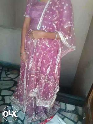 Women's Pink And White Floral Sari Dress