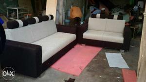 2-piece Beige And Brown Sofa Set