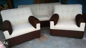 3-piece Brown And White Padded Sofa Set