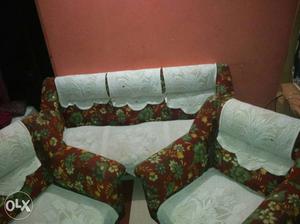 3-piece White, Red, And Green Floral Sofa Set