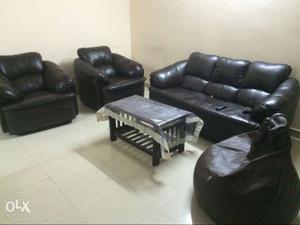 6 piece Black Leather Sofa Set with Center table