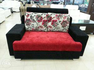 Black And Red Suede Loveseat