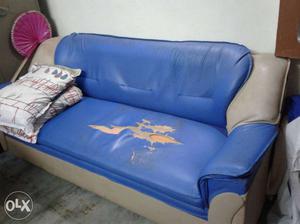 Blue And Grey Leather Sofa