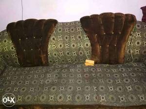 Brown And Grey Circles Printed Tufted 3-seat Couch
