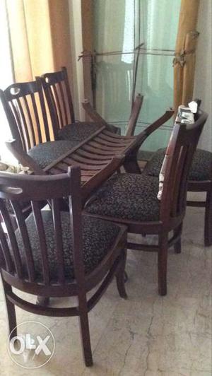 Brown Wooden Table Base With 5-parson Chairs Dining Set