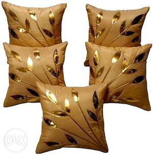 Five Brown Floral Throw Pillows