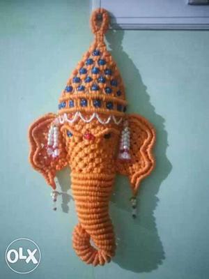Orange Ganesha Knitted Wall Decor