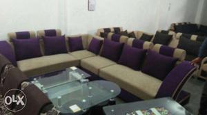Purple And Gray Fabric Sectional Sofa