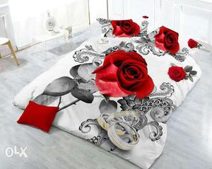 Red And White Floral Bedding Sheet Set