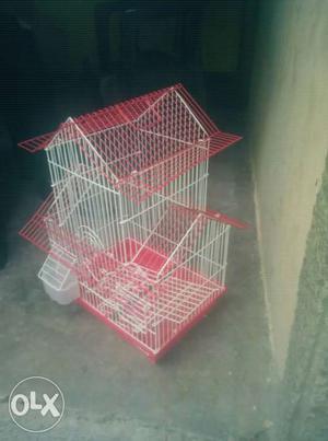 Red And White Steel Pet Cage
