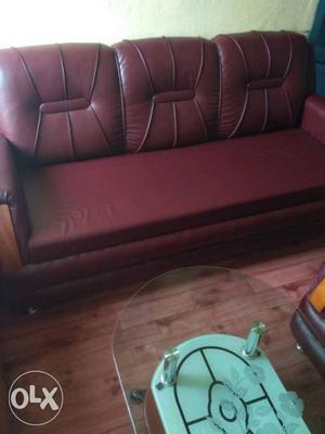 Red Leather Padded Sofa five seated 1 month old