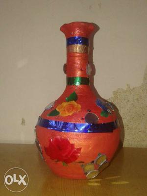Red, Yellow And Blue Floral Vase