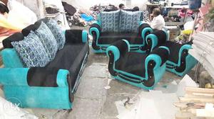 Teal And Black Couch And Armchairs