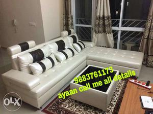Tufted White Leather Sectional Couch
