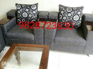 Two Heather Black Fabric Sofa Chairs