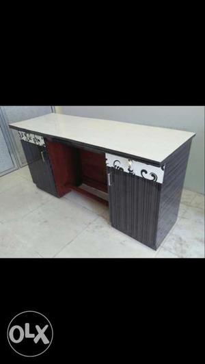 White And Black Wooden Double Pedestal Desk