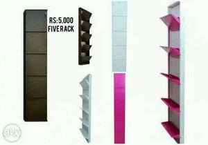 White, Black,and Pink Wooden 5-tier Rack