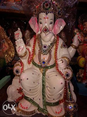 White Ganesha Ceramic Figurine