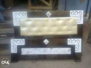Beige-and-white Wooden Headboard And Footboard