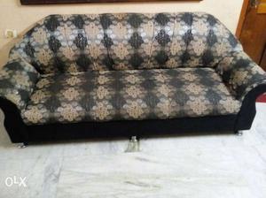 Black And Brown Floral Fabric Sofa