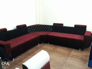 Black And Red Cushioned Sectional Couch