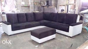 Black And White Fabric Corner Sofa And Ottoman
