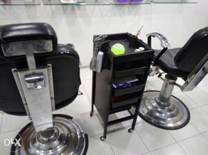 Black Leather Padded Stainless Steel Base Salon Chairs