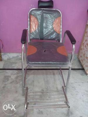 Black Leather Padded Stainless Steel Chair