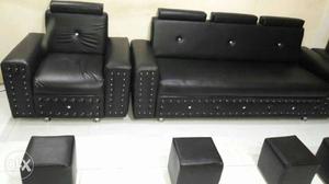Black Leather Sofa And Sofa Chair