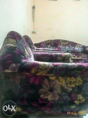 Black, Yellow, Gray, And Purple Floral Sofa Chair and sofa