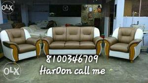 Brown And White Leather Sofa Set