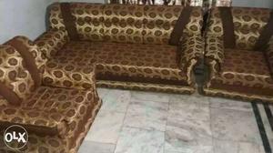 Brown-and-beige Fabric Sofa Set