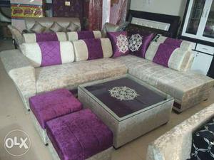 Gray And Purple Sectional Sofa And Ottoman