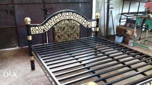 Iron bed only black golden