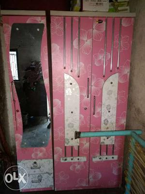 Pink, White, And Gray Floral Wooden Wardrobe