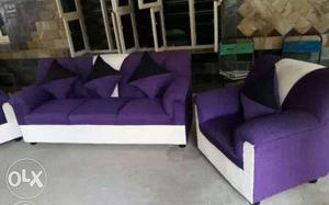 Purple Velvet 3 Cushion Sofa And Sofa Chair Set