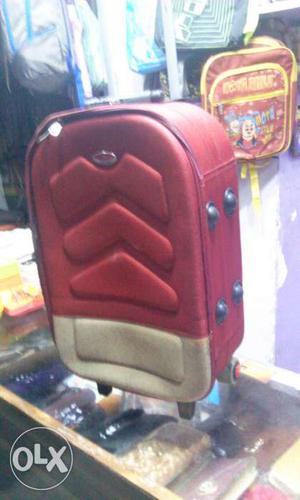 Red And Beige Leather Softside Luggage