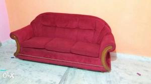 Red Suede Cushioned 3-seat Sofa