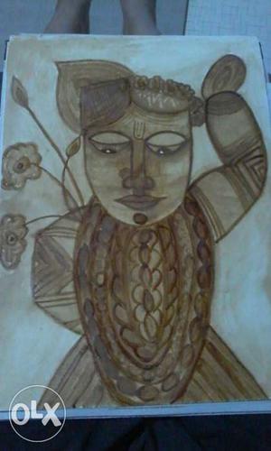 Shrinathji photo made by coffee on drawing sheet