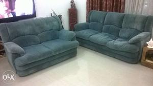 Suede upholstery, bluish grey, 3+2 seater