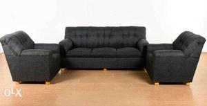 Tufted Black 3-seat Sofa With Two Sofa Chairs