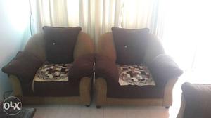 Two Brown-and-beige Suede Sofa Chairs