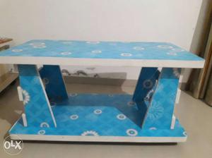 White And Blue Floral Wooden Table with wheels