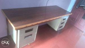 White And Brown Wooden Double-pedestal Desk
