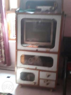 White And Brown Wooden TV Armoire