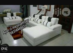 White Sectional Sofa Set With Throw Pillows