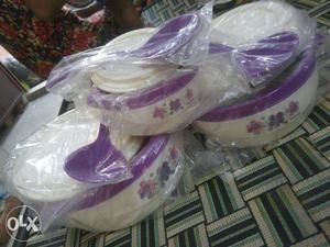 White-and-purple Bowls And Woks