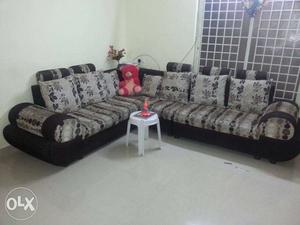 Black And Grey Floral Fabric Corner Sofa